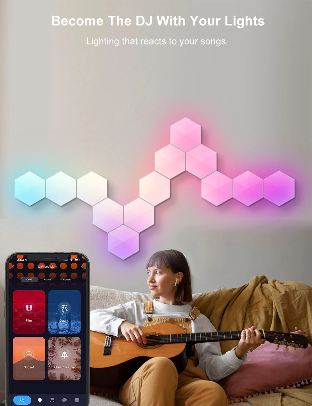 RGB WIFI Bluetooth LED Hexagon Lamps Indoor Wall Light APP Control