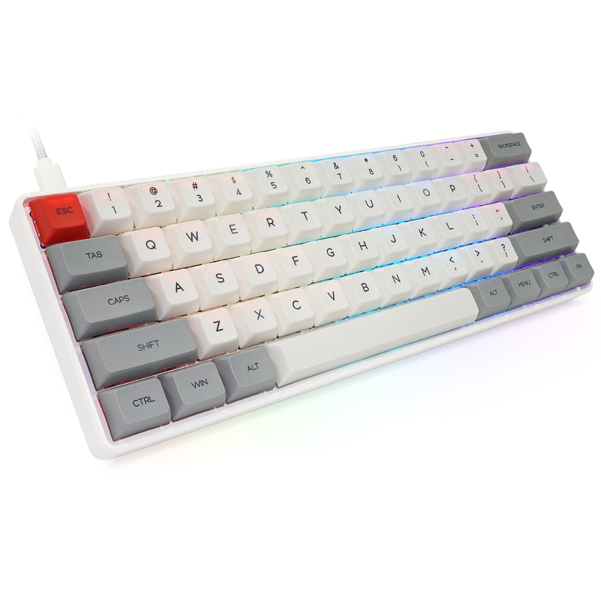 White Mechanical Keyboard 60 Percent Grey NKRO RGB Backlight