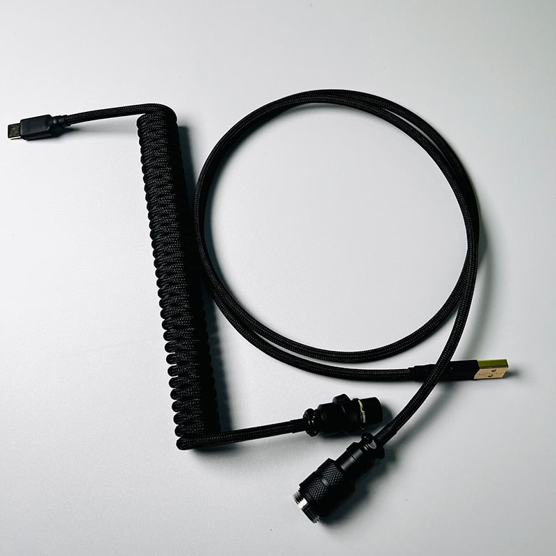 Black Mechanical Keyboard Aviator Cable Coiled Type-C USB