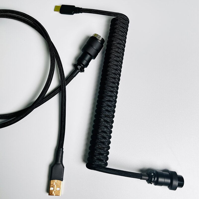 Black Mechanical Keyboard Aviator Cable Coiled Type-C USB